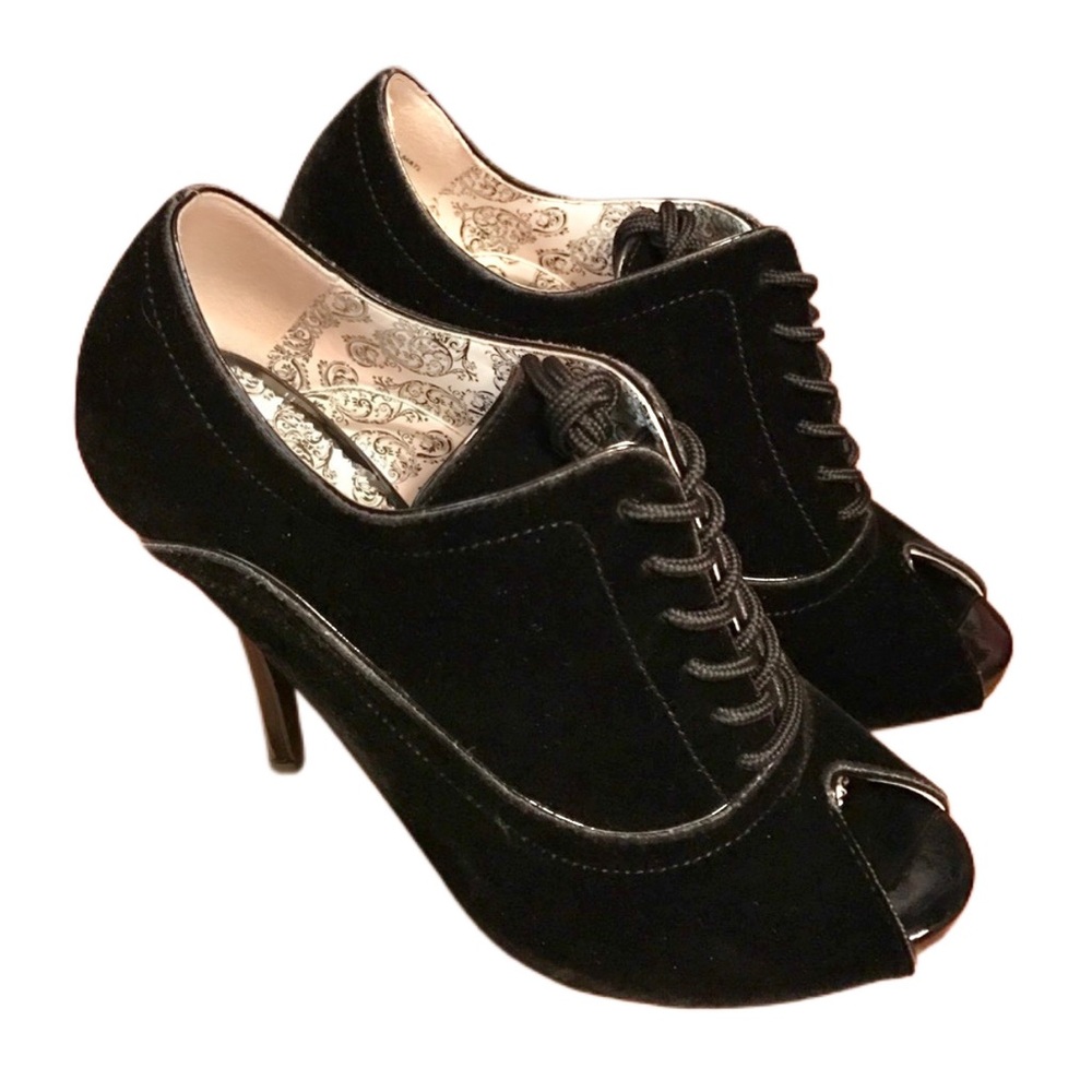 Bordello Velvet Peep Toe High-Heeled Booties